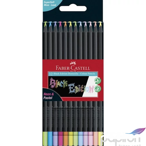 Faber Castell színes ceruza 12db-os Black Edition fekete test pasztell+neon