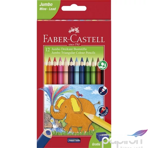 Faber-Castell színes ceruza 12db háromszögletű Jumbo+hegyező 116501