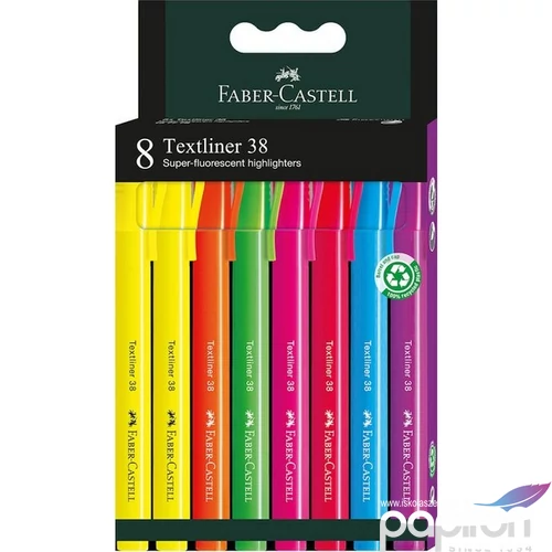 Faber Castell szövegkiemelő készlet 8db-os 38 Fluo 2024 2db sárga narancs,piros,rózsaszín, lila,kék,zöld
