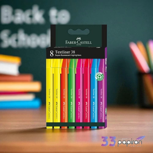 Faber Castell szövegkiemelő készlet 8db-os 38 Fluo 2024 2db sárga narancs,piros,rózsaszín, lila,kék,zöld