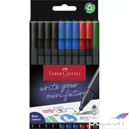 Faber Castell tűfilc 10db-os 0,4mm GRIP OFFICE 2024 fekete,kék,piros,zöld