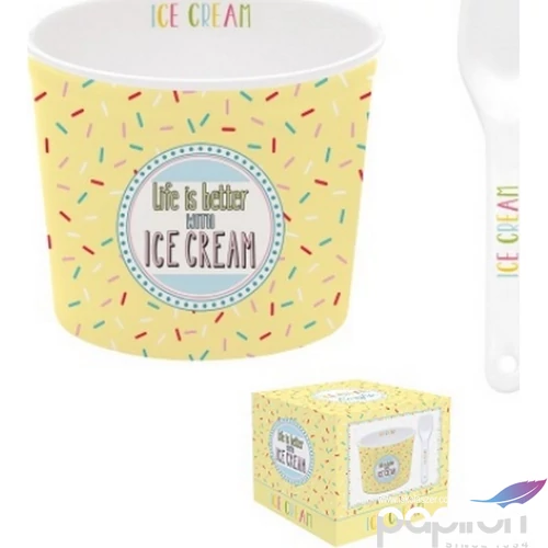 Tál Fagyistálka Porcelán 8,5cm, kanállal, dobozban Onfleek 02