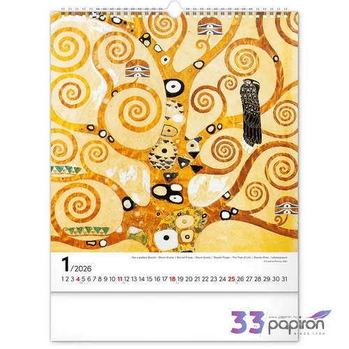 Falinaptár 2026 Gustav Klimt 6087-GK spirálos 30x34cm Realsystem 2026 kollekció!