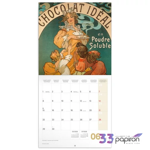 Falinaptár 2026 Alphonse Mucha 6097-AM lemeznaptár 30×30cm Realsystem 2026 kollekció!
