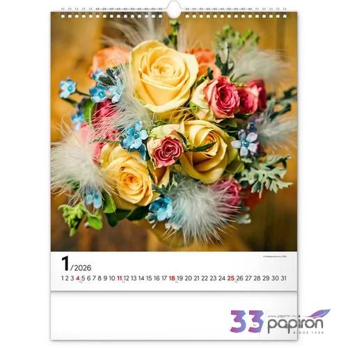 Falinaptár 2026 Flowers 6087-FL spirálos 30×34cm Realsystem 2026 kollekció!