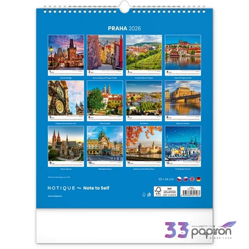 Falinaptár 2026 Prague 6087-PR spirálos 30×34 cm Realsystem 2026 kollekció!