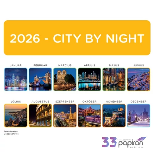 Falinaptár A4 tűzött 2026 City by Night