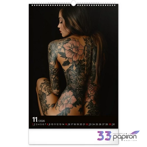 Falinaptár Inked Girls 2026 spirálos 33 × 46 cm Realsystem 2026 kollekció!