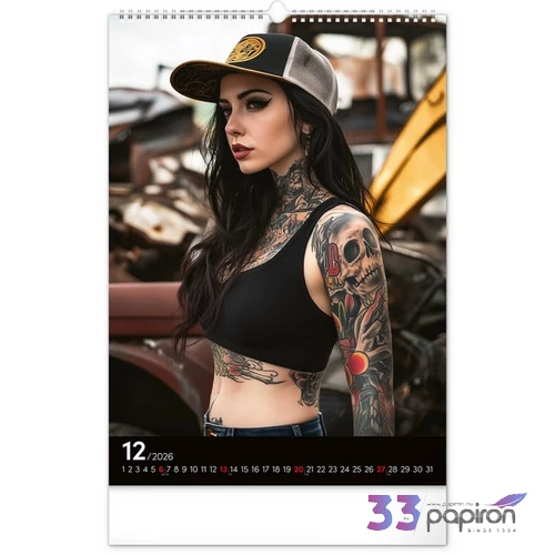 Falinaptár Inked Girls 2026 spirálos 33 × 46 cm Realsystem 2026 kollekció!