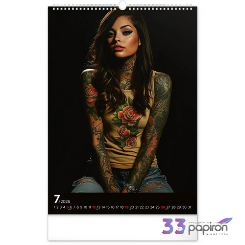 Falinaptár Inked Girls 2026 spirálos 33 × 46 cm Realsystem 2026 kollekció!
