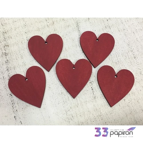 Fatábla felirat, Fa figura szív meggypiros 5cmx5cmx3mm 5db/cs
