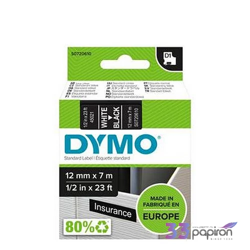 Feliratozó szalag Dymo 12mmx7m DYMO 45021/S0720610- fekete-fehér Feliratozógép szalagok