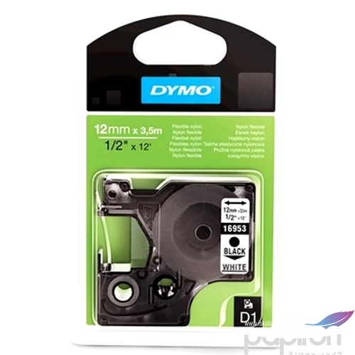 Feliratozószalag Dymo12mmx3,5 Flexibilis 16957/S0718040 fehér fekete Feliratozógéphez szalagok