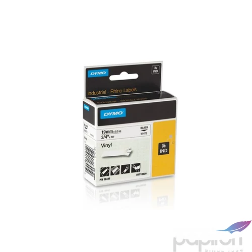 Feliratozó szalag Dymo Rhino vinyl 19mmx5,5m fehér-fekete DYMO S0718470/18433