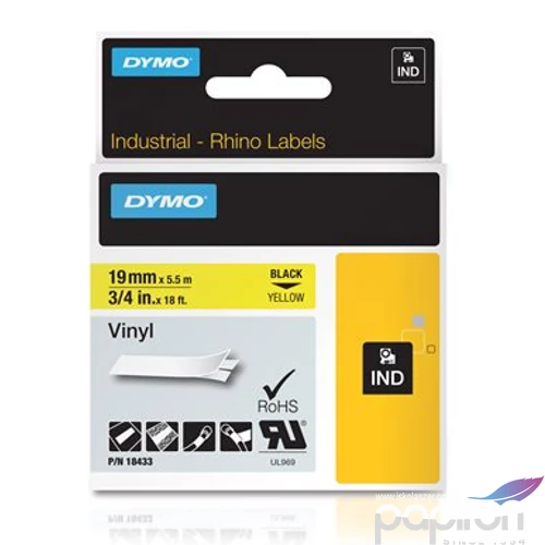 Feliratozó szalag Dymo Rhino vinyl 9mmx5,5m fehér-fekete DYMO S0718470/18433
