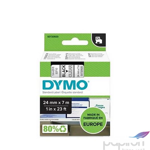 Feliratozógép szalag 24mm x 7 m, DYMO "D1", víztiszta-fekete GD53710