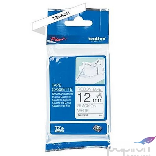 Feliratozógép szalag selyem 12mmx4m BROTHER TZe-R231 fehér-fekete