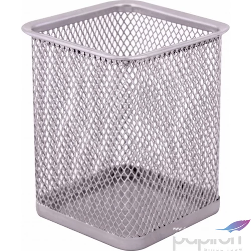 Fémhálós írószertartó pohár Optima ezüst szögletes Mérete: 80x80x100mm, Szín: Silver