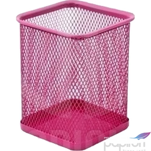 FémháLós írószertartó pohár Optima rózsaszín szögletes Mérete: 80x80x100mm, Szín: Pink