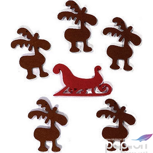 Filcfigura - rénszarvas mókás és szán kb. 6cm- 6db csomag 