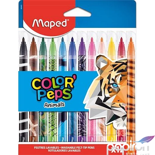 Filckészlet 12 Maped 2,8mm, kimosható, Color’Peps Animals Filctollak
