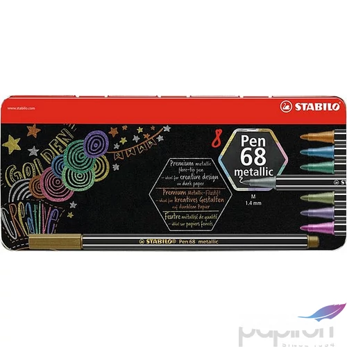 Filckészlet 8 Stabilo Pen 68 metallic 1,4mm-es fém dobozos 8színű Írószerek STABILO 6808/8-32