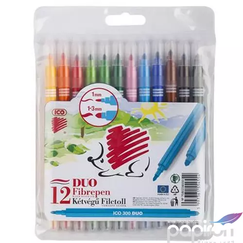 Filctoll ICO 300 duo kétvégű rostiron, 12 színű marker, filctoll gyerekeknek