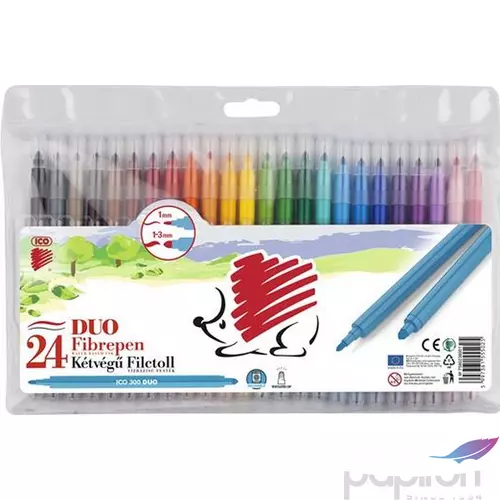 Filctoll ICO 300 duo kétvégű rostiron, 24 színű marker, filctoll gyerekeknek