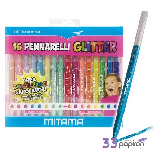 Filctoll 16 készlet csillámos Mitama 3mm-es 62845 16 különböző szín