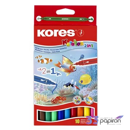 Filctoll készlet Kores 1-3mm, kimosható, Korellos 2in1 10 különböző szín