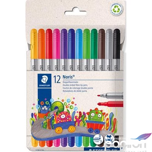 Filctoll készlet Staedtler 1-3 mm, kétvégű, kimosható, Noris 320 12 különböző szín