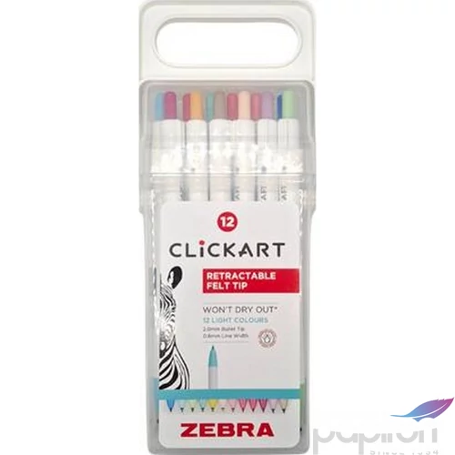 Filctoll készlet Zebra nyomógombos, 0,6 mm, Clickart 12 különböző pasztell szín