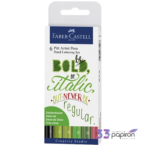 Faber-Castell művész filc 6 PITT szett 6db zöld 2db-S-es, 4db-B-s AG-művészfilc 267117