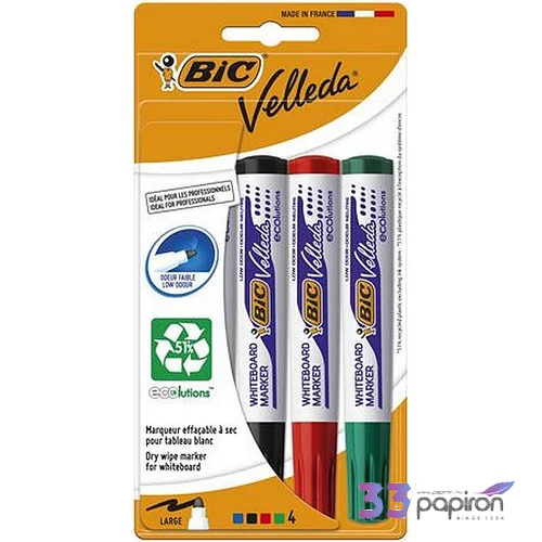 Flipchart- és táblamarker készlet 1,4mm kúpos BIC Velleda ecolutions 4 szín