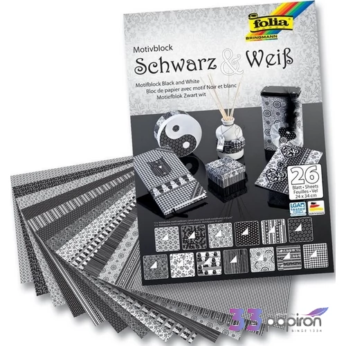 Fólia Motifblock BASIC mérete 24x34cm, 270g/m2, BLACK/WHITE (26lap/csom) 46749