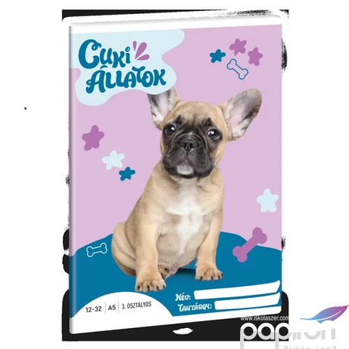 Füzet 12-32 A5 vonalas Ars Una Cuki-Francia bulldog (5426) 24 53603494 3.osztályos prémium minőségű fü