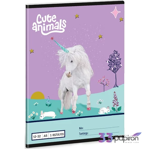 Füzet 12-32 A5 Vonalas Ars Una Cute Animals Unicorn (5448) 25 53603494 3.osztályos prémium minőség