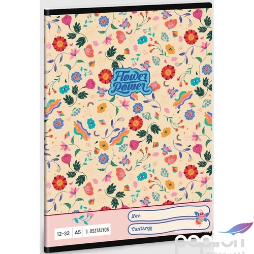 Füzet 12-32 A5 vonalas Ars Una Flower Power (5260) 23 53603494 3.osztályos prémium minőségű fü