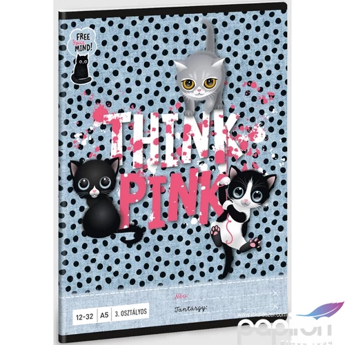 Füzet 12-32 A5 vonalas Ars Una Think Pink - cicás (5285) 23 53603494 3.osztályos prémium minőségű fü