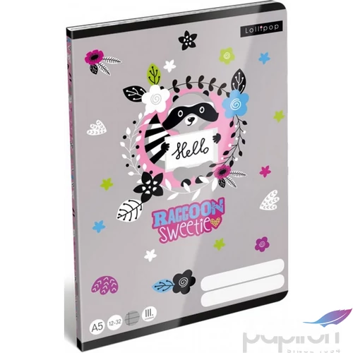 Füzet 12-32 A5 vonalas Lizzy Lollipop-Raccoon Sweetie 21' 3.osztályos füzet
