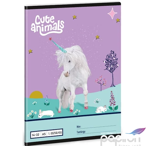 Füzet 14-32 A5 Vonalas Ars Una Cute Animals Unicorn (5448) 25 53583499 1.osztályos füzet prémium minős