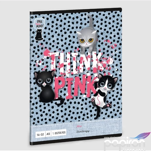 Füzet 14-32 A5 vonalas Ars Una Think Pink - cicás (5285) 23 53583499 1.osztályos füzet prémium minős
