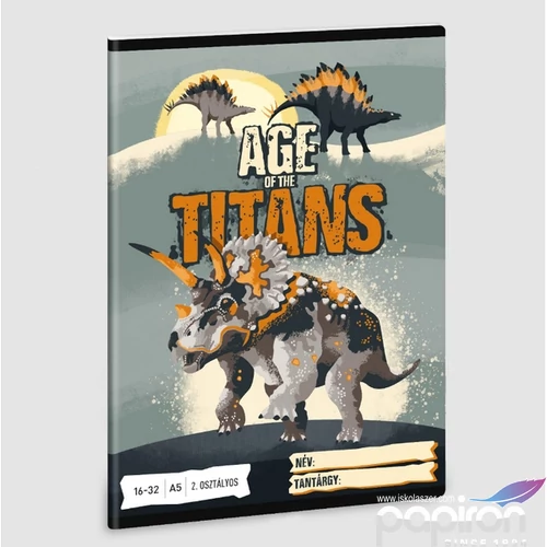 Füzet 16-32 A5 vonalas Ars Una Age of the Titans (5261) 23 dínó 53593498 2.osztályos füzet prémium minős