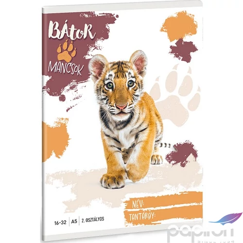 Füzet 16-32 A5 Vonalas Ars Una Bátor Mancsok-Tigris (5501) 25 53593498 2.osztályos füzet prémium minős