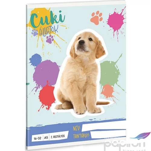 Füzet 16-32 A5 Vonalas Ars Una Cuki-Golden Retriever (5495) 25 53593498 2.osztályos füzet prémium minős