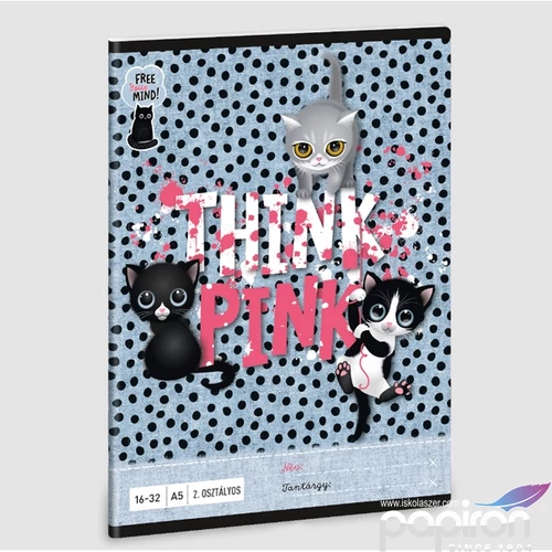 Füzet 16-32 A5 vonalas Ars Una Think Pink - cicás (5285) 23 53593498 2.osztályos füzet prémium minős