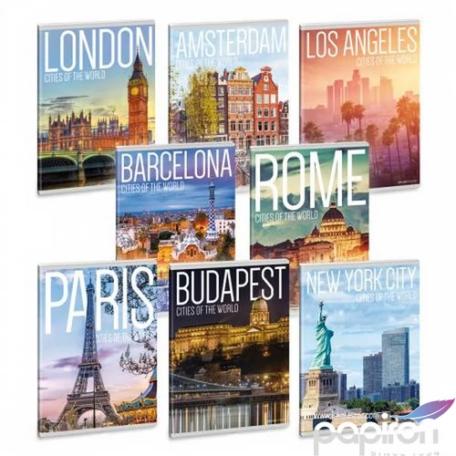 Füzet 20-40 A5 sima Ars Una Extra kapcsos Cities Of The World 53151032 prémium minőségű füzet