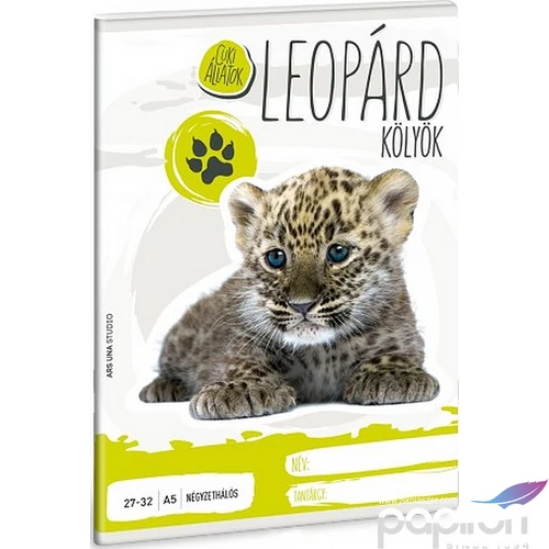 Füzet 27-32 A5 kockás Ars Una Cuki állatok Leopárdkölyök 20' 53630346 prémium füzet négyzethálós