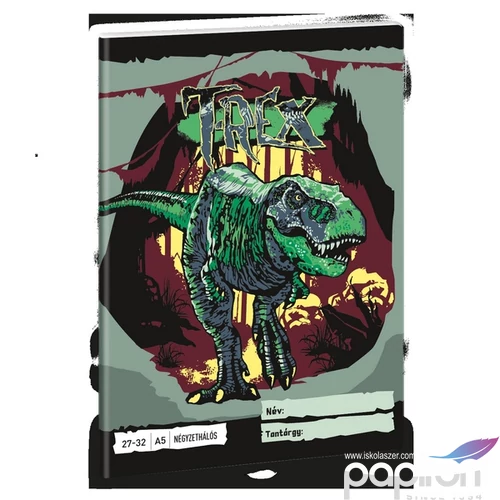 Füzet 27-32 A5 kockás Ars Una T-Rex Dínó (5346) 24 53633460 prémium füzet négyzethálós