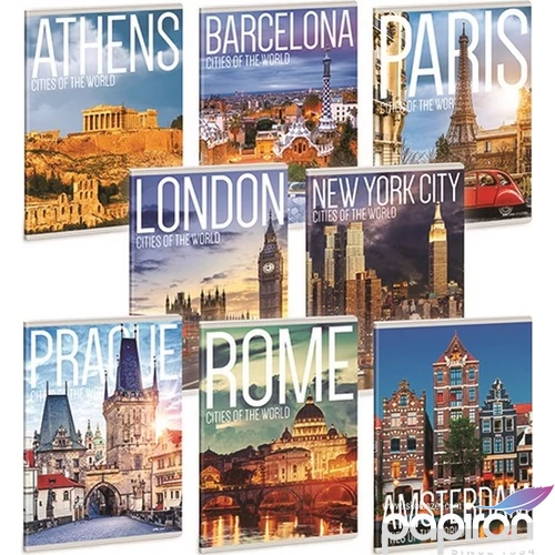 Füzet 27-40 A5 kockás Ars Una Extra kapcsos Cities Of The World 53141033 prémium füzet négyzethálós